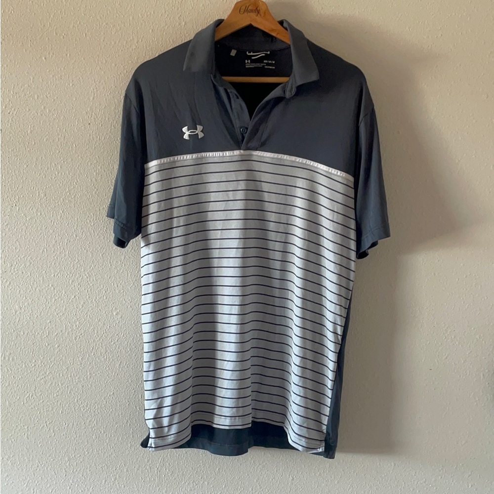 Under Armour Men's Charcoal Grey and White Striped Polo
